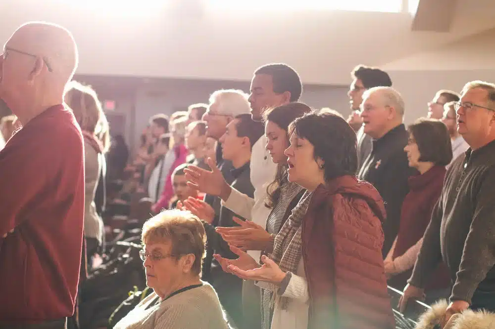 church members have blessing time in church